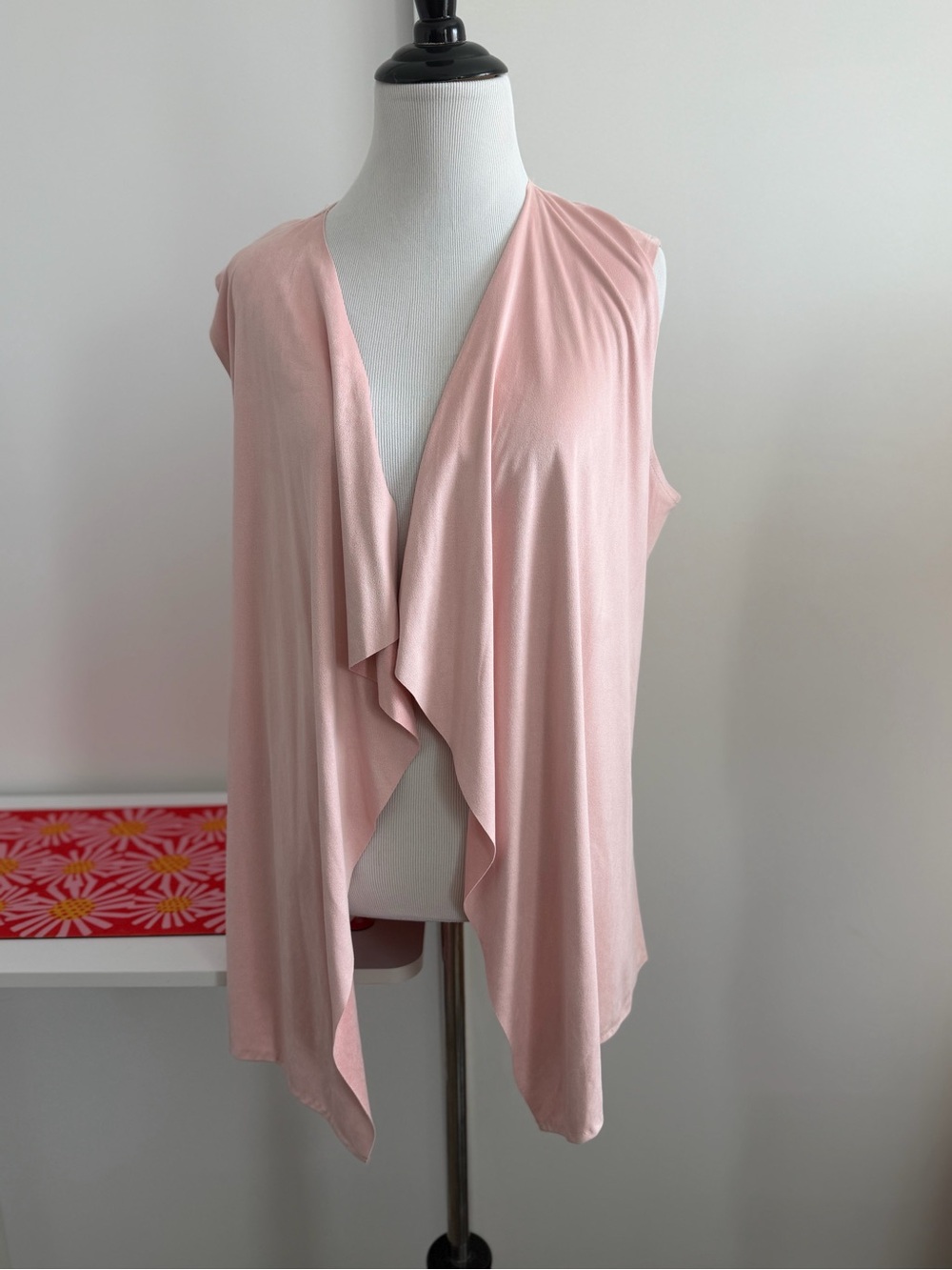 Vintage Light Pink Drape Front Sleeveless Cardigan Vest